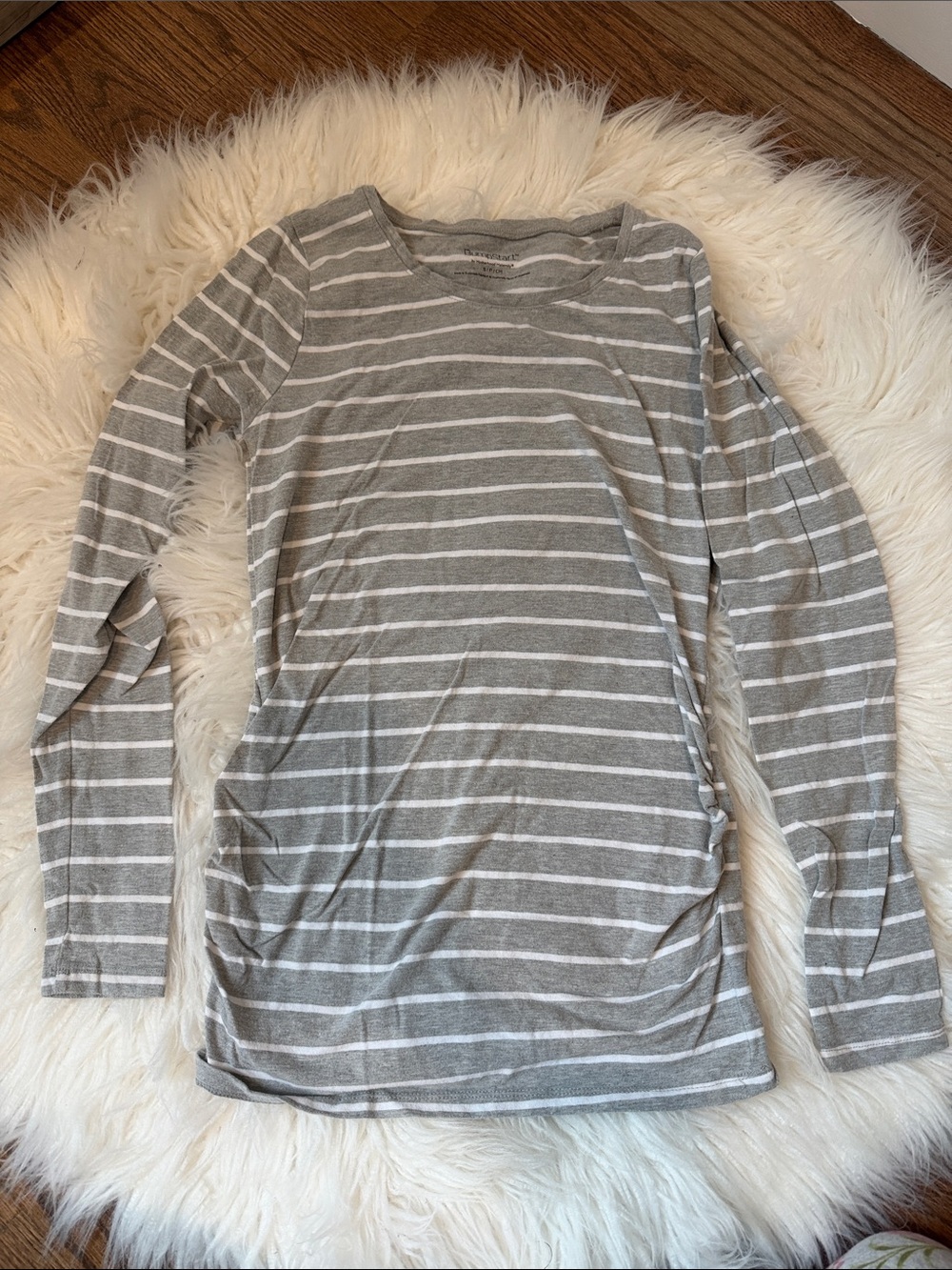 Maternity gray and white stripes long sleeve tee